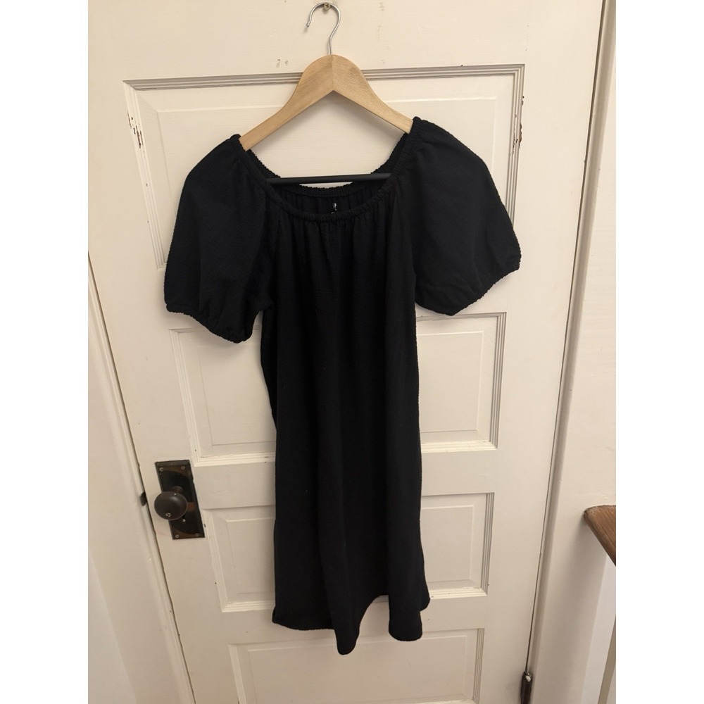 GapKids Black Crinkle Cotton Puff Sleeve Dress Size XXL (14-16) New $34.99